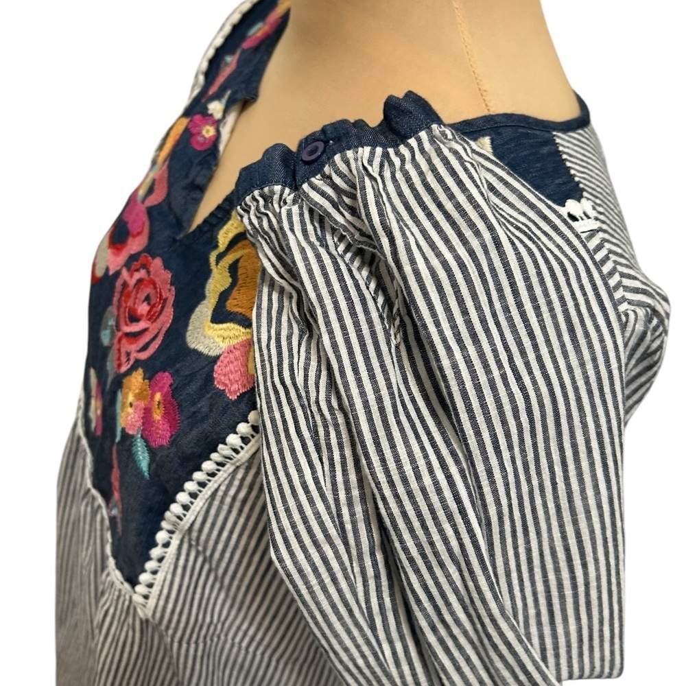 Angel Heart Vibrant Floral Embroidered Striped Lined Tunic or Dress Medium Boho. - Picture 8 of 15